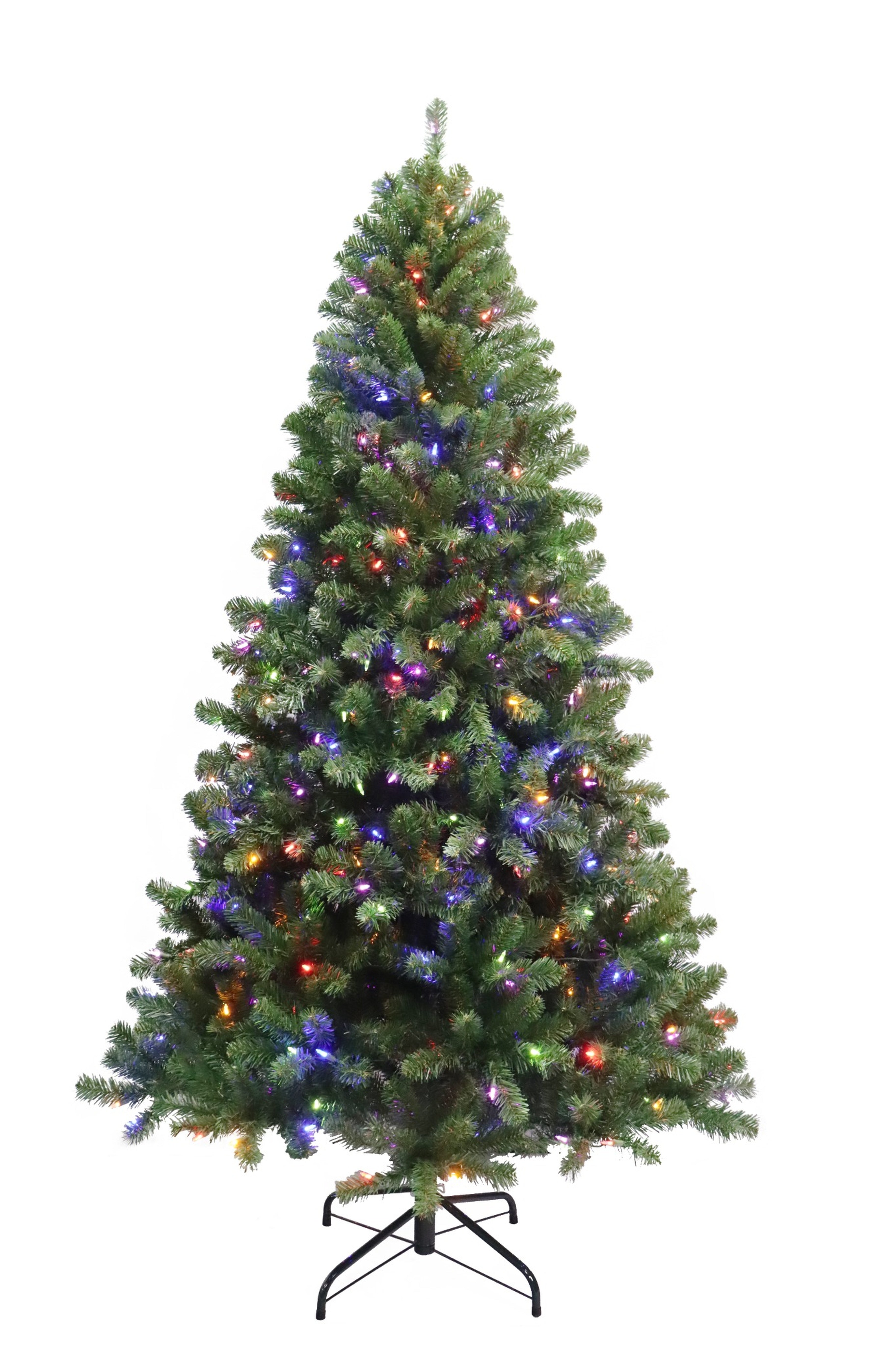 Puleo International 7.5ft Pre-Lit Tree With 1096 Tips, 400 Dual Color LED Lights with F5 Cap, Functions, Foot Pedal, Remote Control, Hinged, Metal Stand, Adapter
